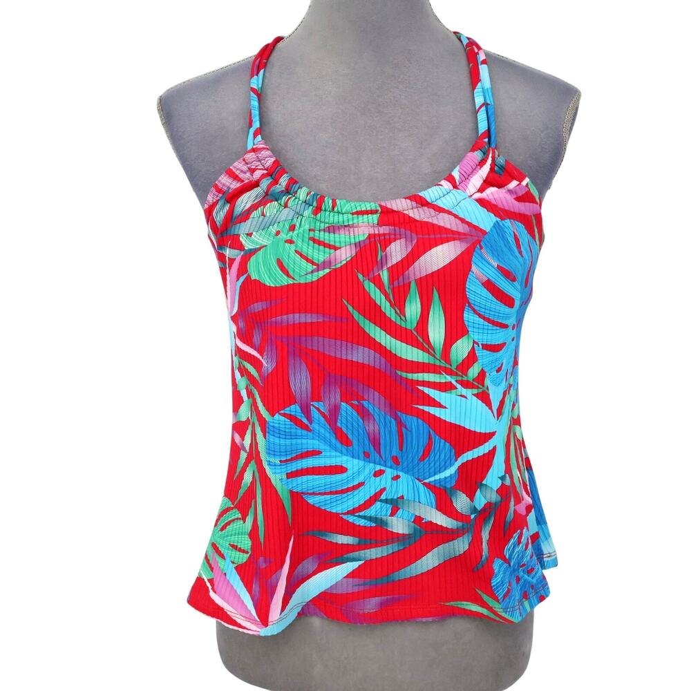 Next Swim Top Womens 34 B C Red Blue Green Floral Tankini Beach Resort Vacation